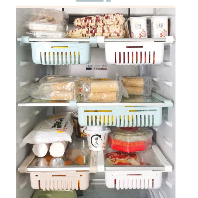 Kit 2 Peças Cesto Organizador De Geladeira Multiuso - Gaveta Retrátil Ajustável Prático Portátil