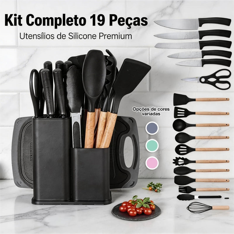 Kit Cozinha 19 Peças Premium -  Silicone Antiaderente